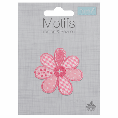 Iron-On/Sew On Motif Patch - Pink Patchwork Flower