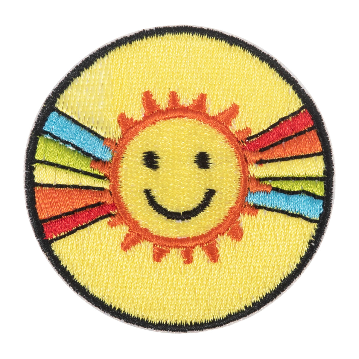 Embroidered yellow sun iron-on motif