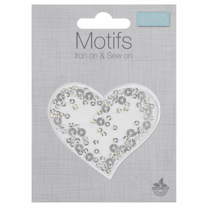 Iron-On/Sew On Motif Patch - White Sequin Heart