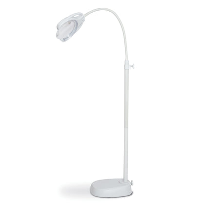 PURElite LED magnifying lamp with rimless lens on a floor stand