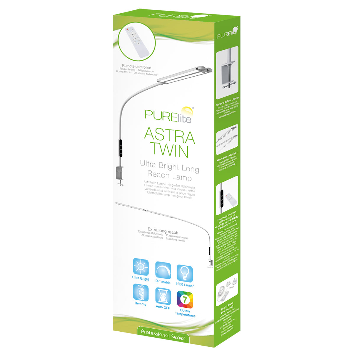 PURElite Astra Twin clamp lamp with two light heads
