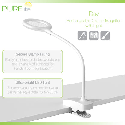 PURElite Ray clip-on magnifying light with gooseneck