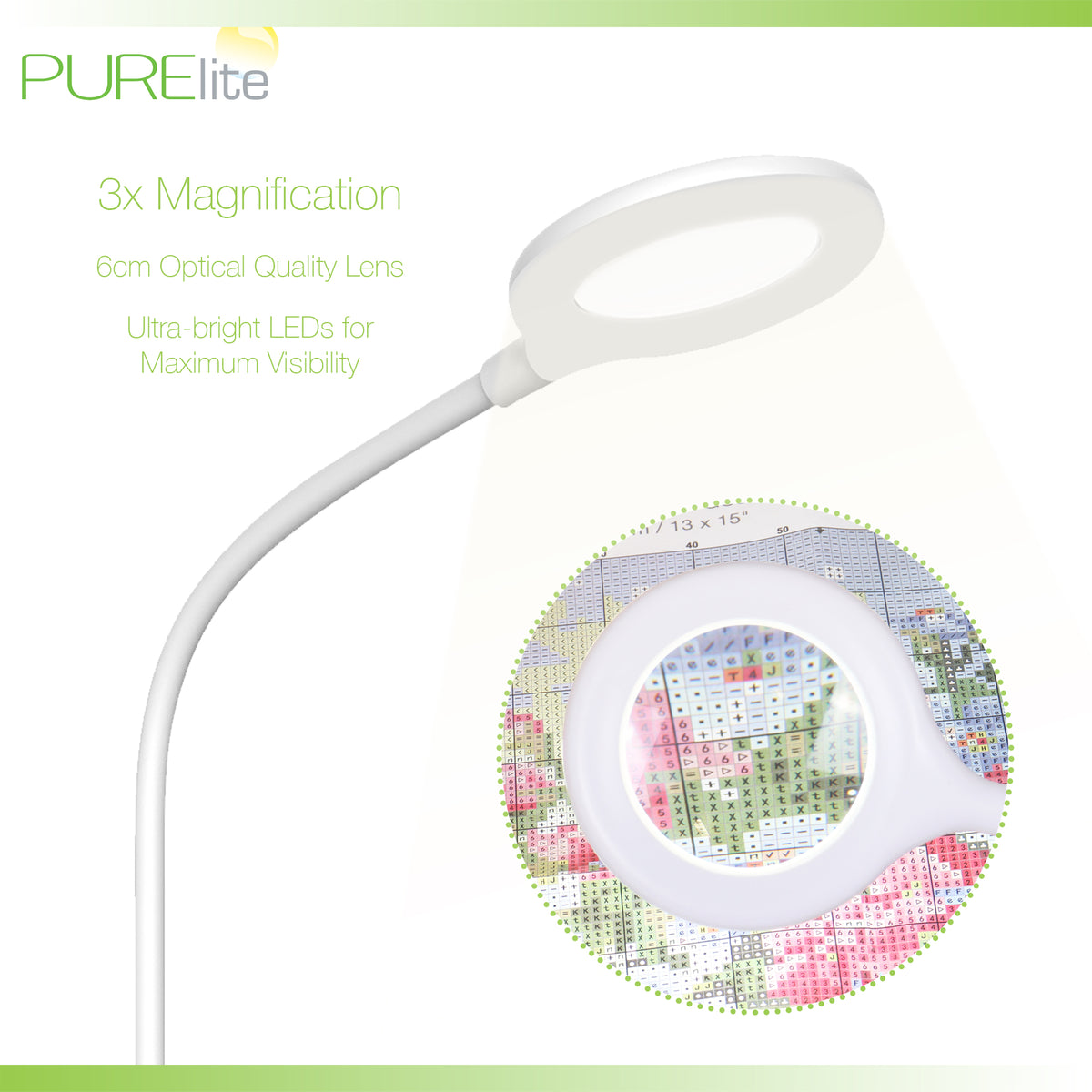 PURElite Ray clip-on magnifying light with gooseneck