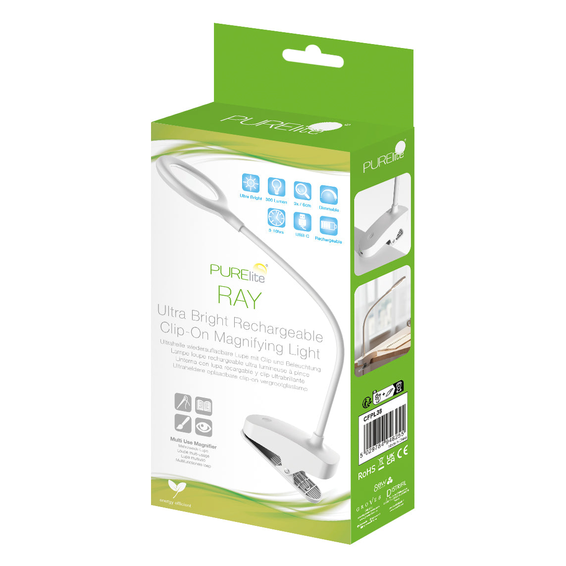 PURElite Ray clip-on magnifying light with gooseneck