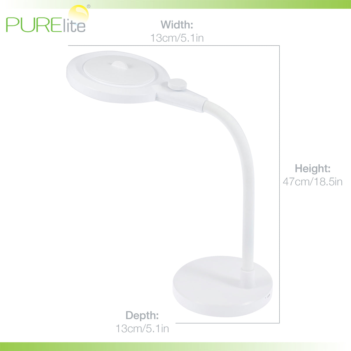 PURElite Aura magnifying table lamp with gooseneck
