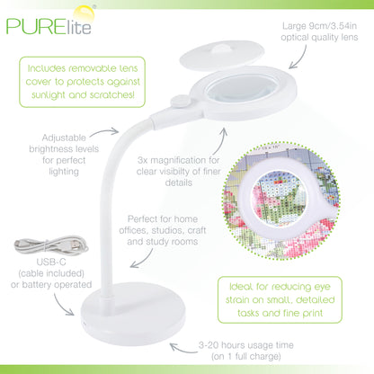 PURElite Aura magnifying table lamp with gooseneck