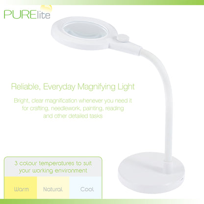 PURElite Aura magnifying table lamp with gooseneck
