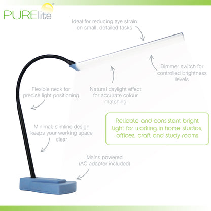 PURElite Lux LED table lamp with long head and gooseneck