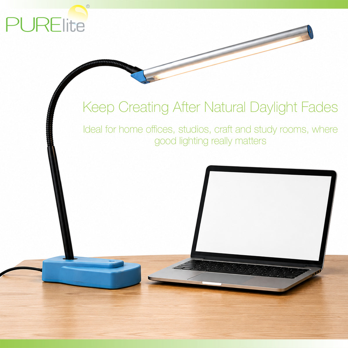 PURElite Lux LED table lamp with long head and gooseneck