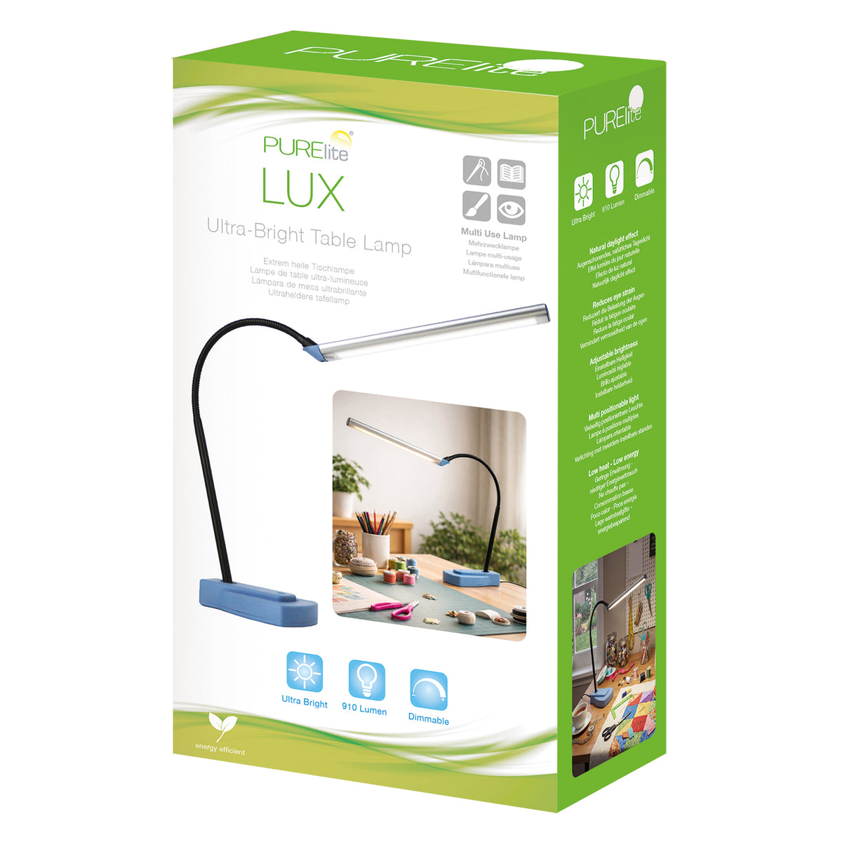 PURElite Lux LED table lamp with long head and gooseneck