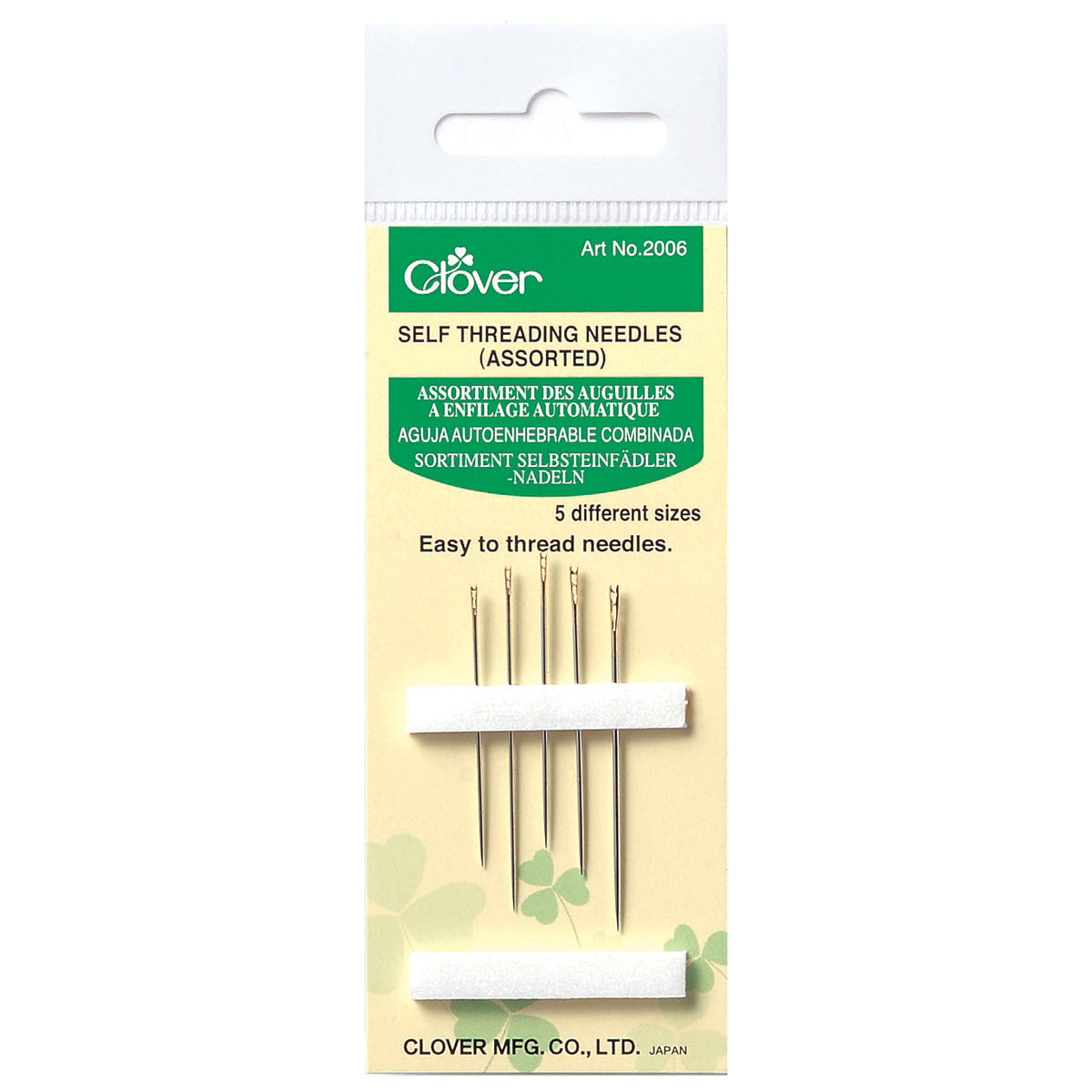 Clover Hand Sewing Needles - Self-Threading - 5 Assorted Sizes