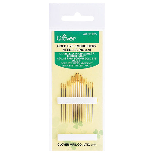 Clover gold eye embroidery needles in packet