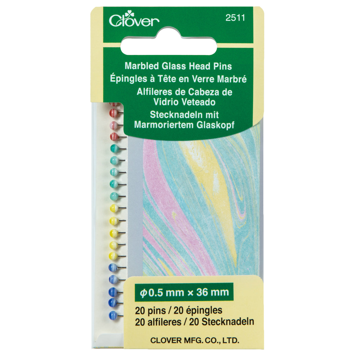 Clover pins with marbled glass heads