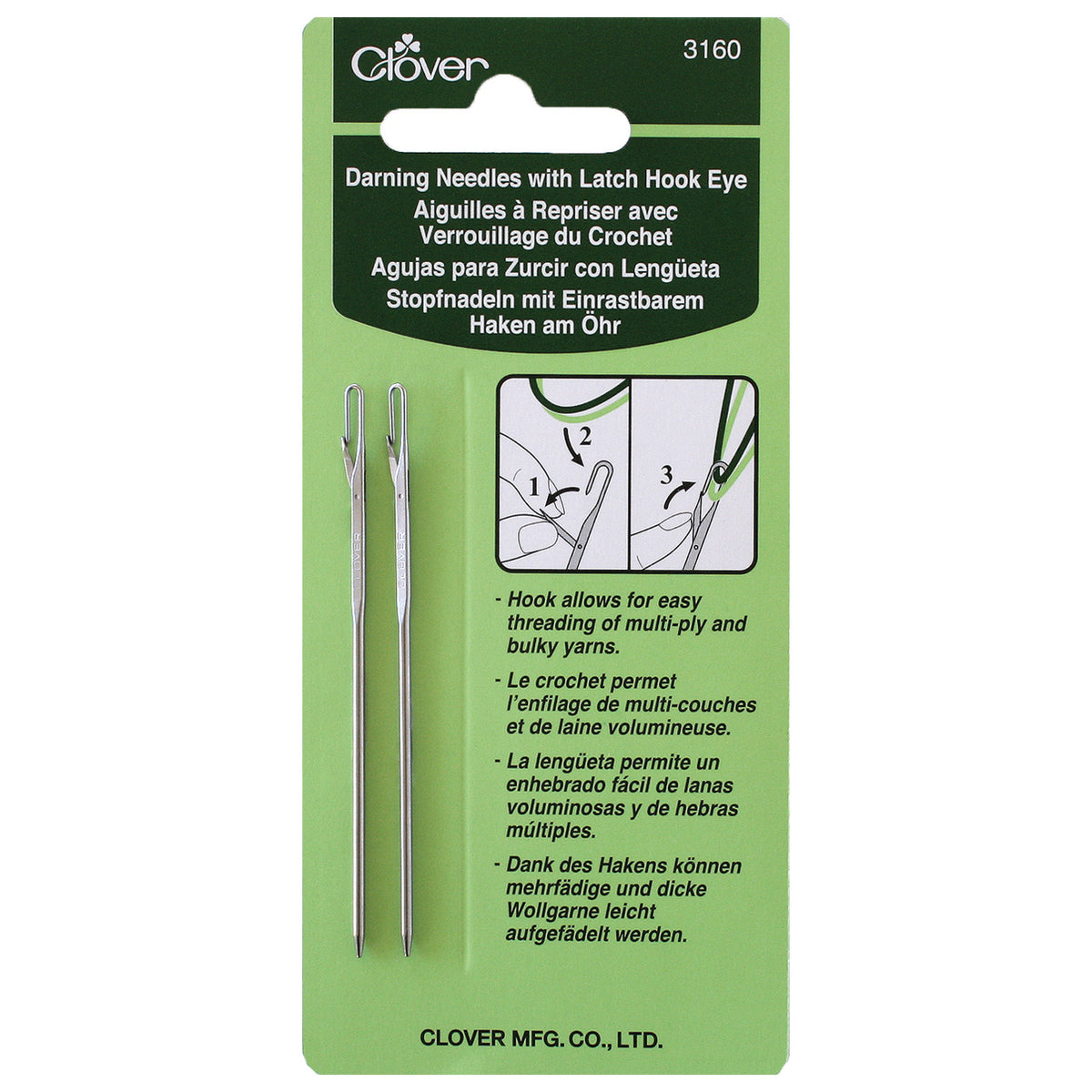 Clover Hand Sewing Needles - Darning - with Latch Hook Eye