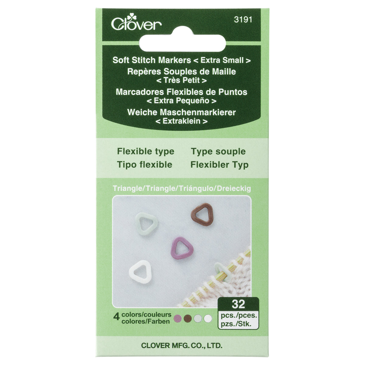 Clover soft triangle stitch markers extra small in packaging