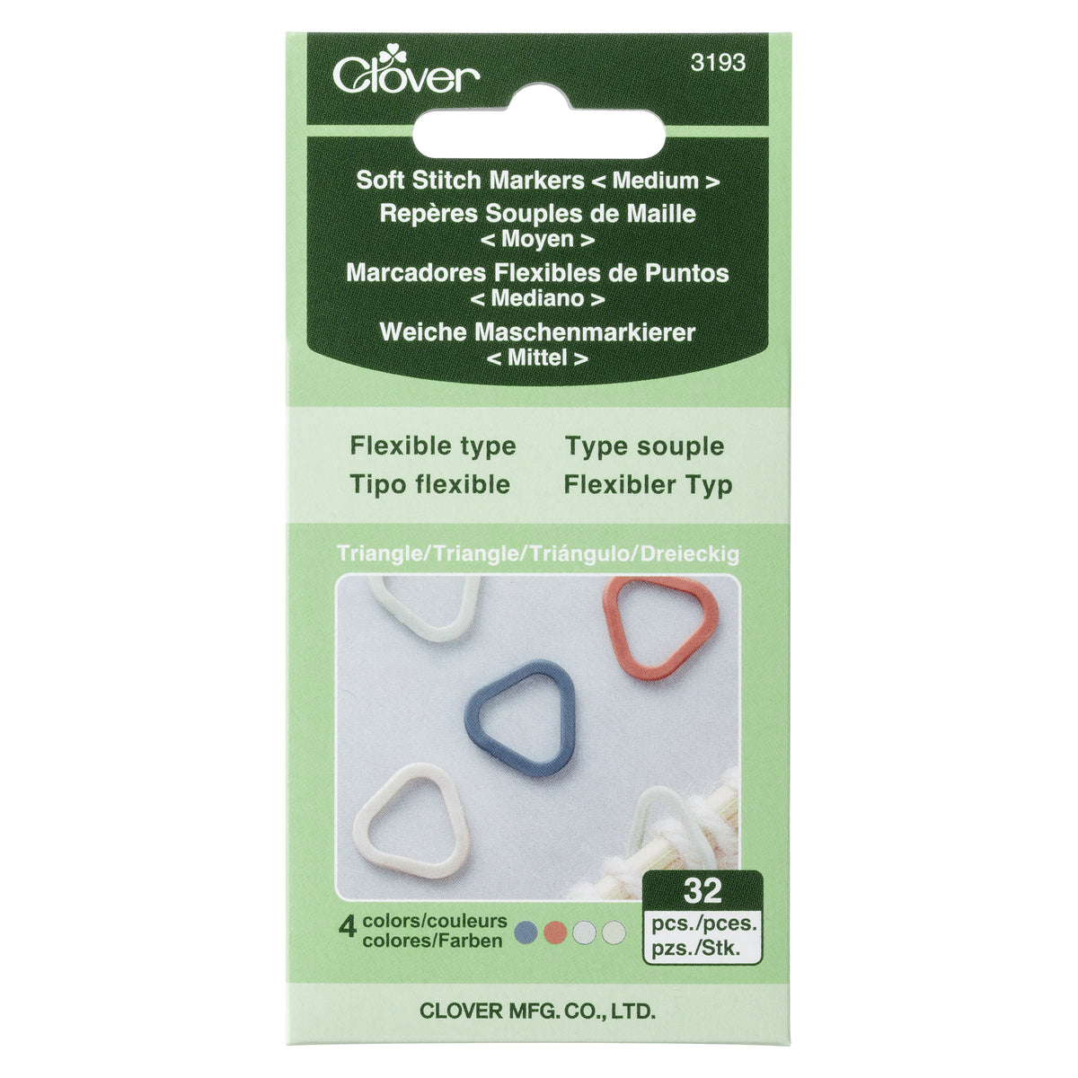 Clover soft triangle stitch markers medium in packaging