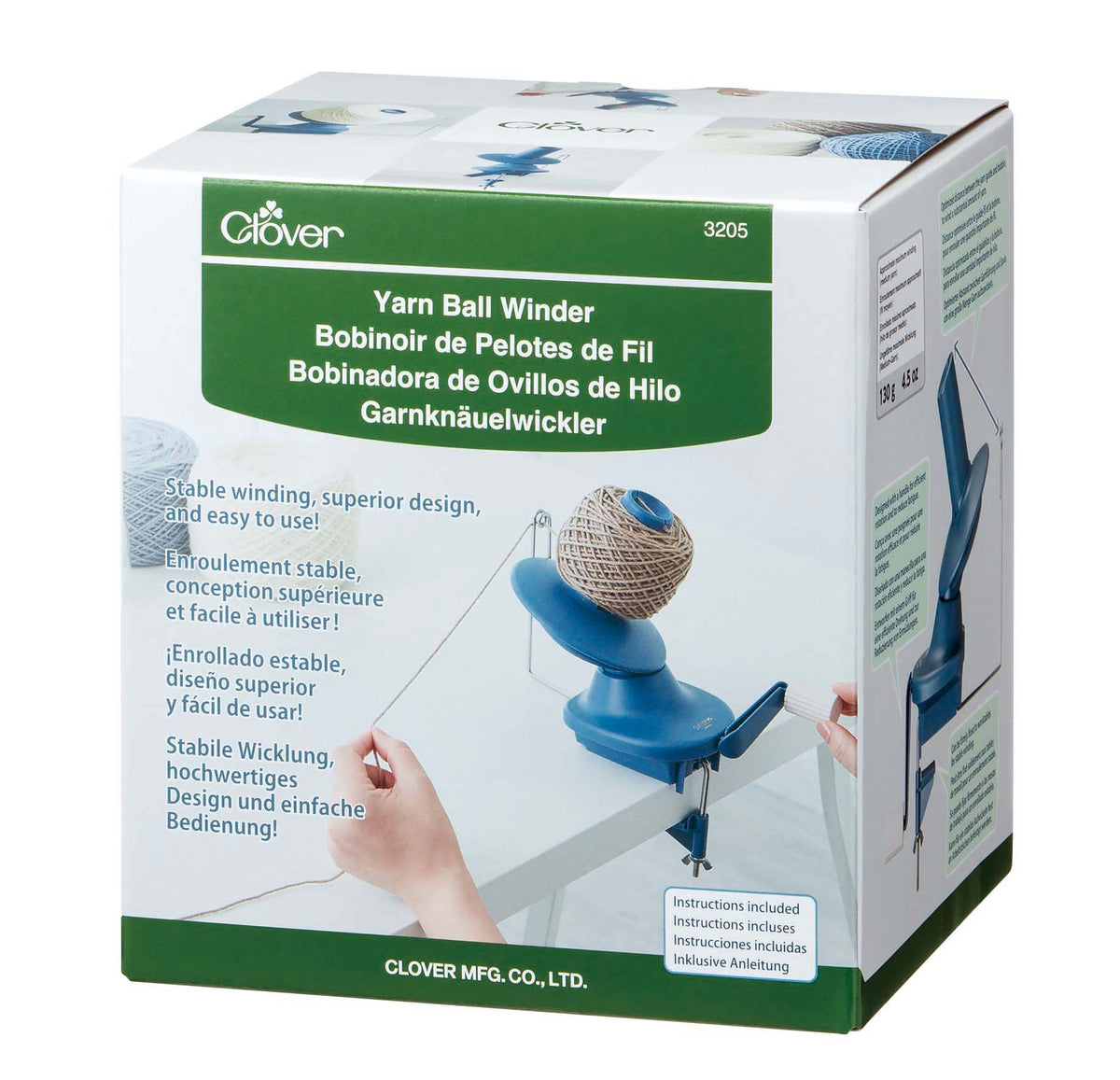 Clover yarn ball winder in smoky blue and pink beige