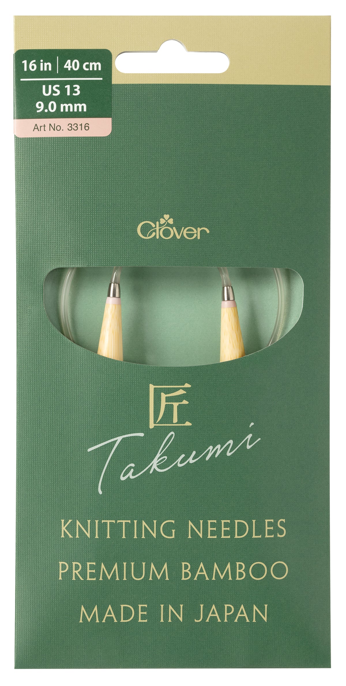 Clover Pro Takumi bamboo circular knitting needle, 9mm