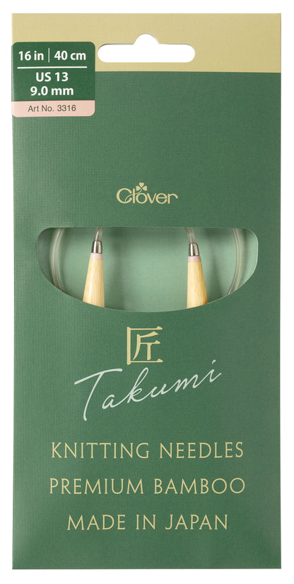 Clover Pro Takumi bamboo circular knitting needle, 9mm