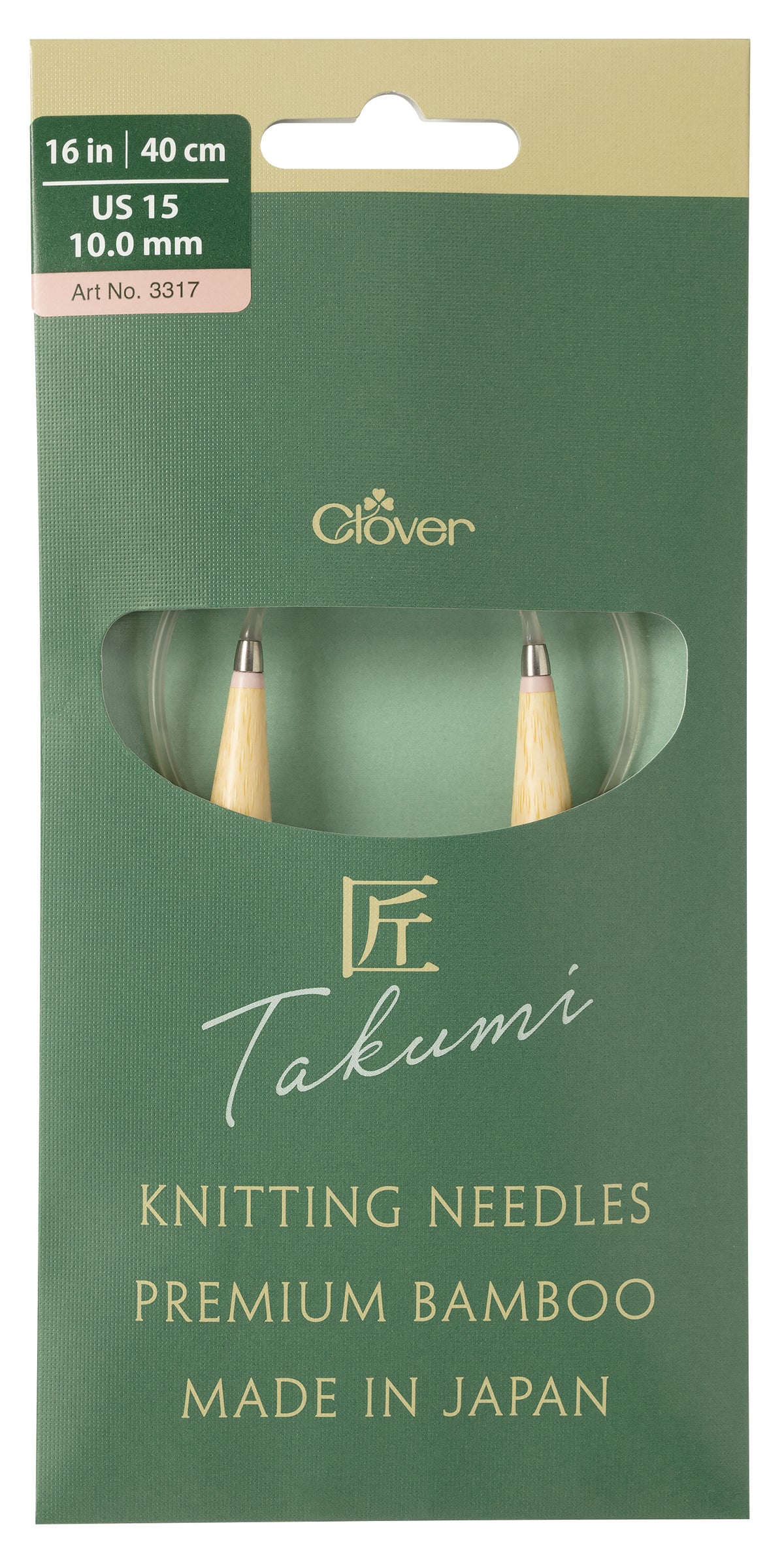 Clover Takumi Pro bamboo circular knitting needle 40cm 10mm in packaging
