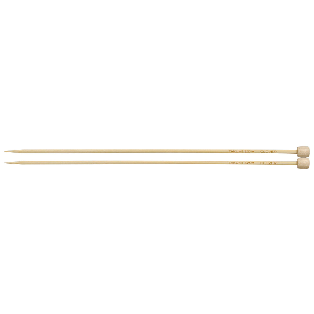Pair of Clover Takumi bamboo knitting needles, 23cm x 3.25mm, in green packaging