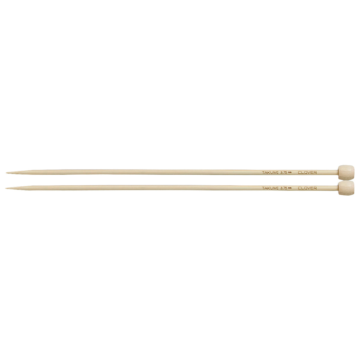 Pair of Clover Takumi bamboo knitting needles, 23cm x 3.75mm, in green packaging