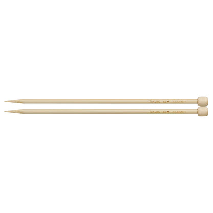 Pair of Clover Takumi bamboo knitting needles, 23cm x 6mm, in green packaging