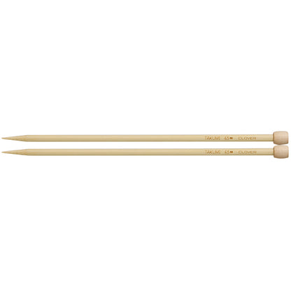 Pair of Clover Takumi bamboo knitting needles, 23cm x 6.5mm, in green packaging