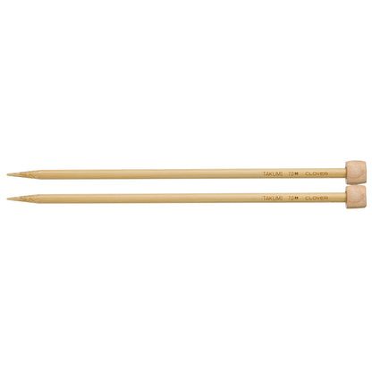 Pair of Clover Takumi bamboo knitting needles, 23cm x 7mm, in green packaging