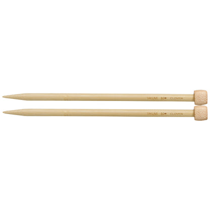 Pair of Clover Takumi bamboo knitting needles, 23cm x 9mm, in green packaging