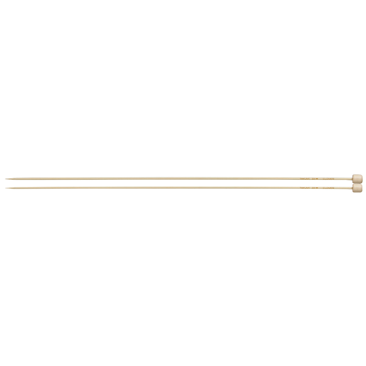 Pair of Clover Takumi bamboo knitting needles, 33cm x 2.5mm, in green packaging