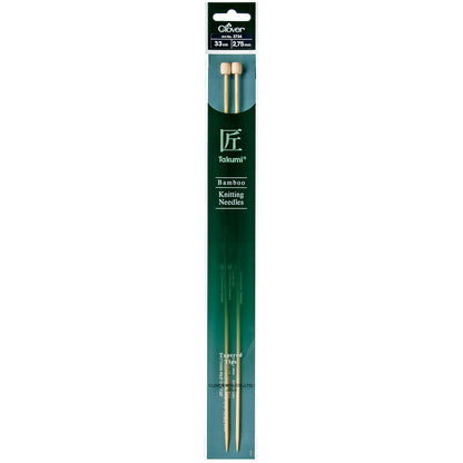 Pair of Clover Takumi bamboo knitting needles, 33cm x 2.75mm, in green packaging