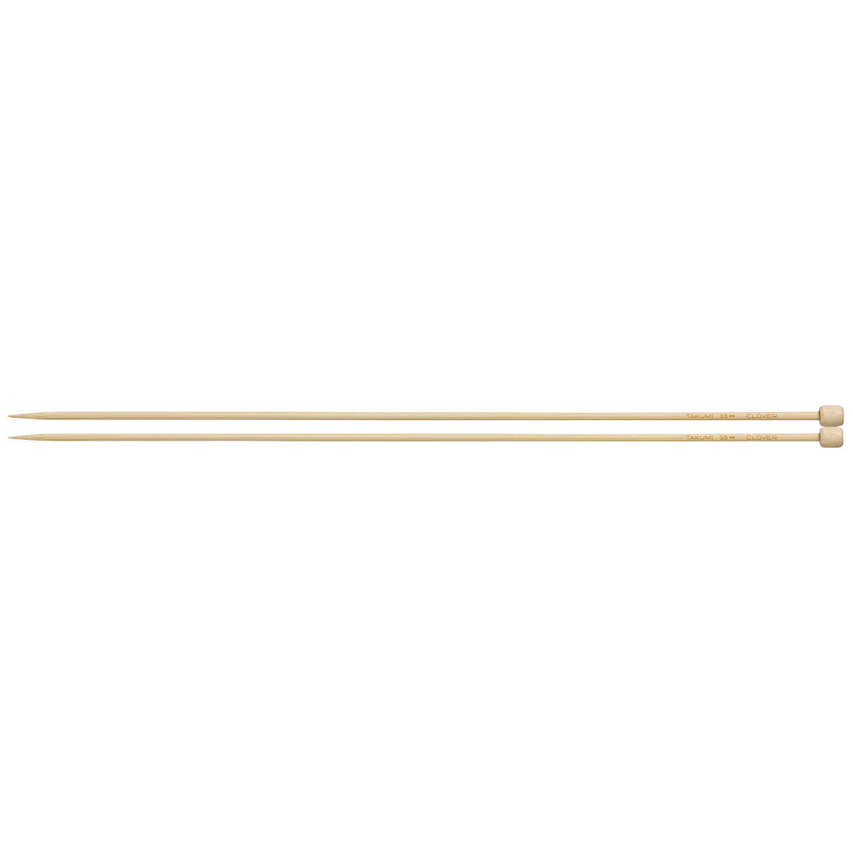 Pair of Clover Takumi bamboo knitting needles, 33cm x 3.5mm, in green packaging