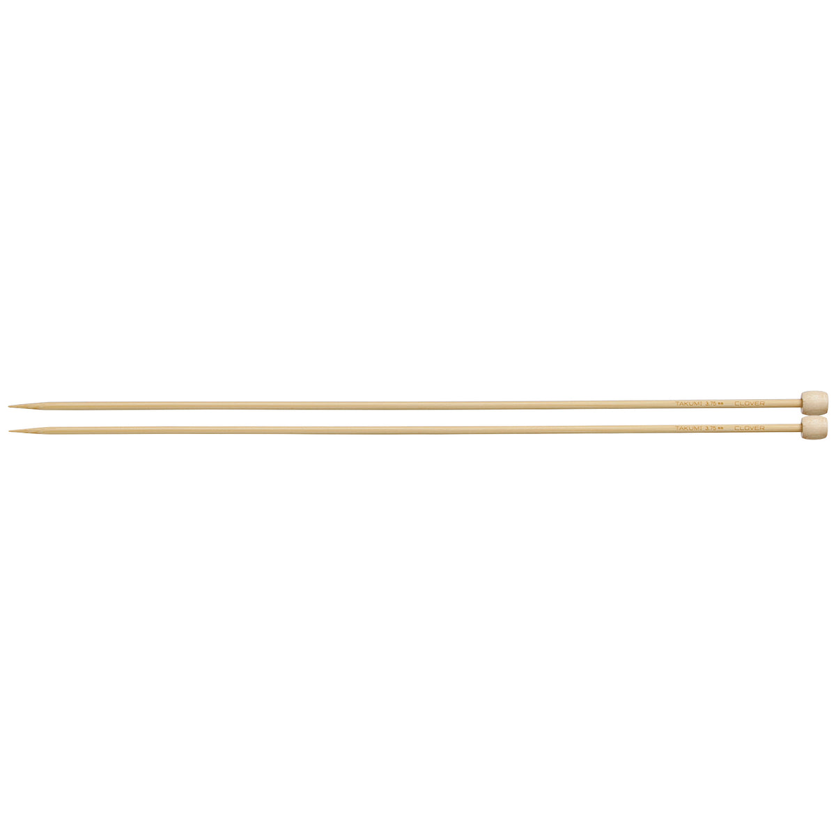 Pair of Clover Takumi bamboo knitting needles, 33cm x 3.75mm, in green packaging