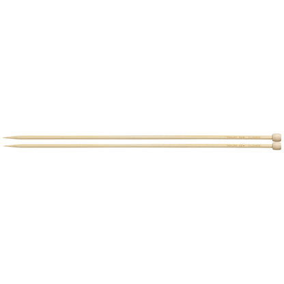 Pair of Clover Takumi bamboo knitting needles, 33cm x 5mm, in green packaging