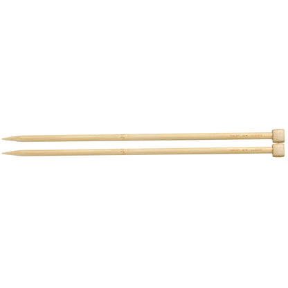Pair of Clover Takumi bamboo knitting needles, 35cm x 9mm, in green packaging