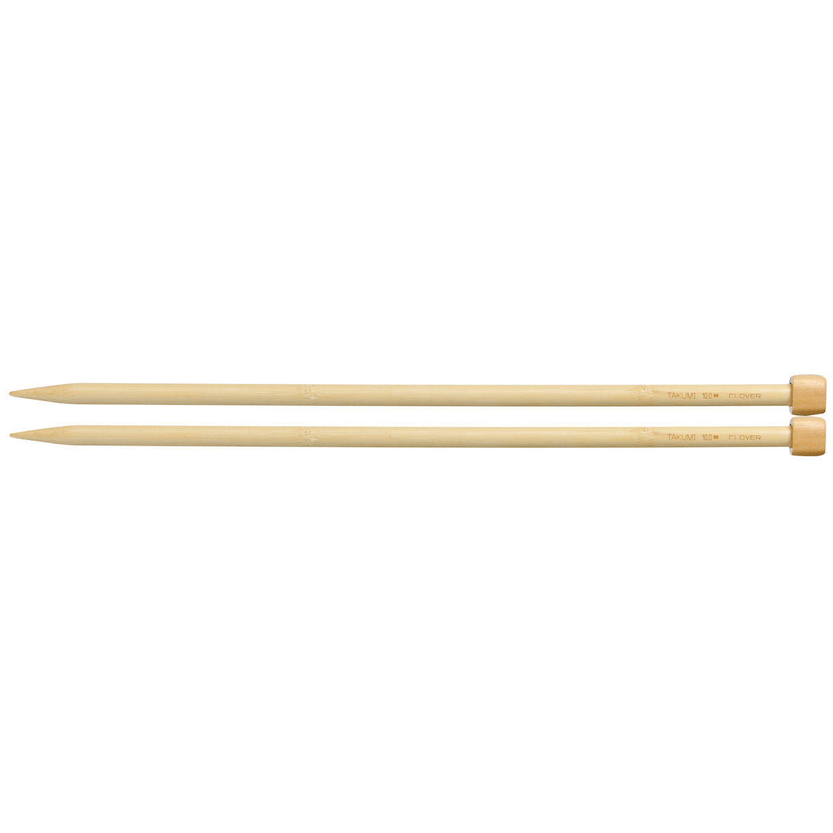 Pair of Clover Takumi bamboo knitting needles, 35cm x 10mm, in green packaging