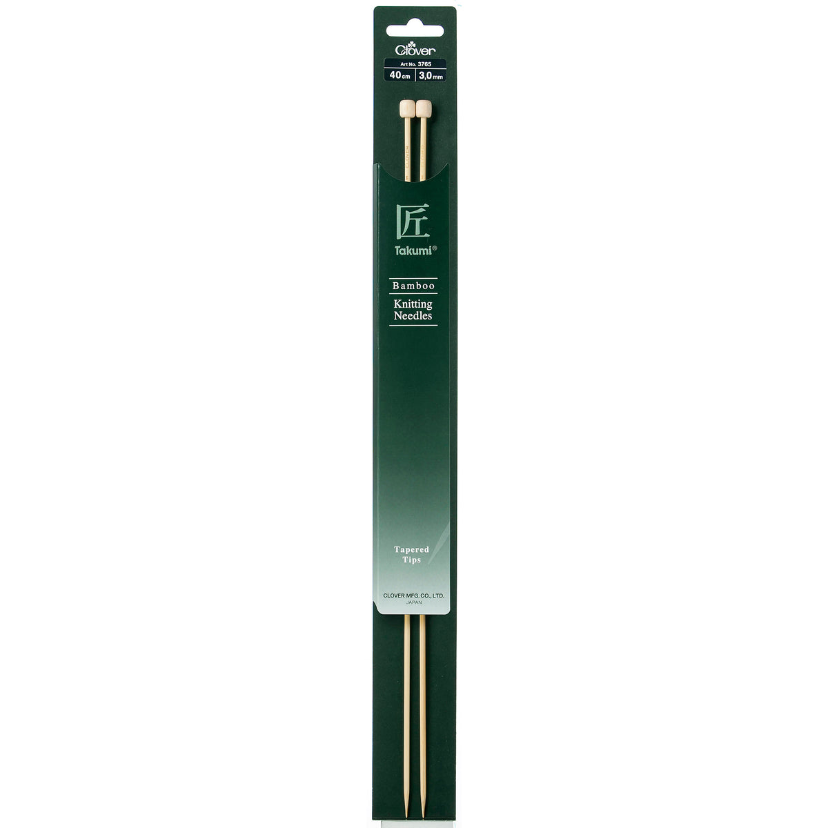 Pair of Clover Takumi bamboo single point knitting needles, 3.0mm