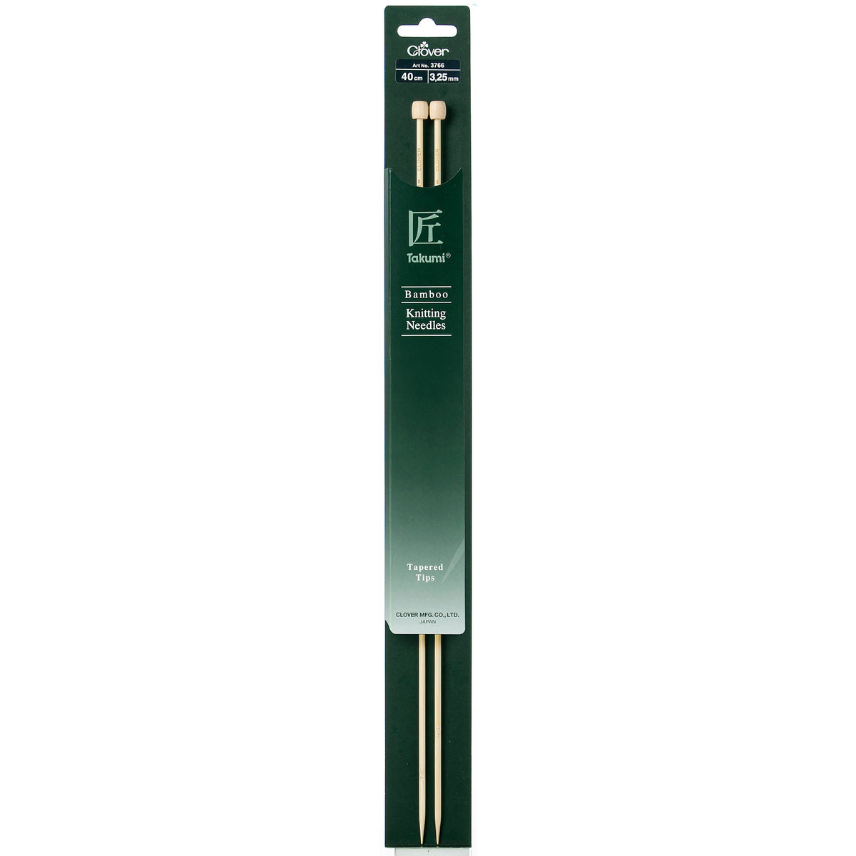 Pair of Clover Takumi bamboo single point knitting needles, 3.25mm