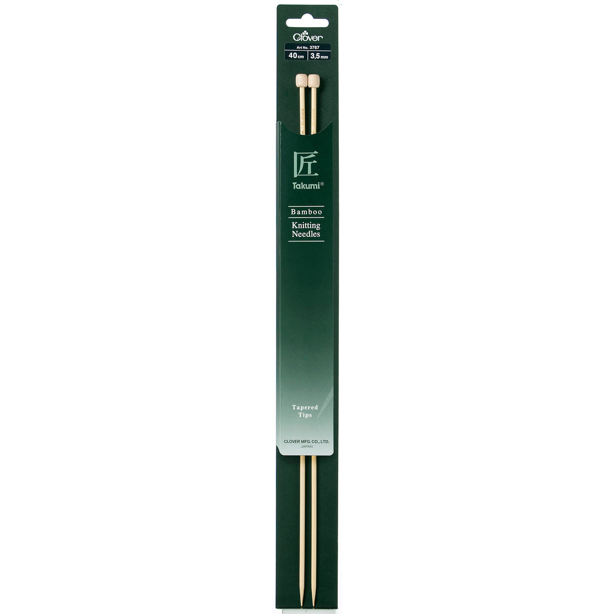 Pair of Clover Takumi bamboo single point knitting needles, 3.5mm