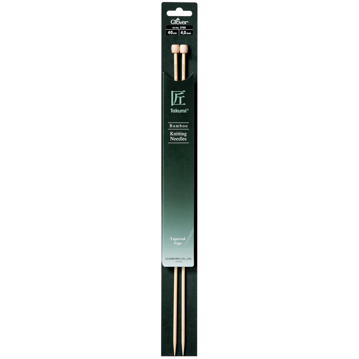 Pair of Clover Takumi bamboo single point knitting needles, 4.0mm