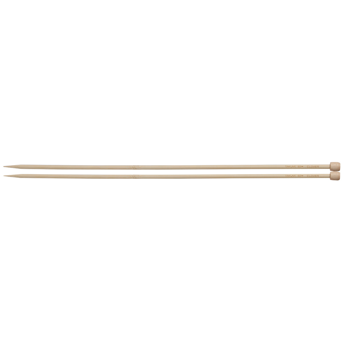 Pair of Clover Takumi bamboo single point knitting needles, 5.5mm