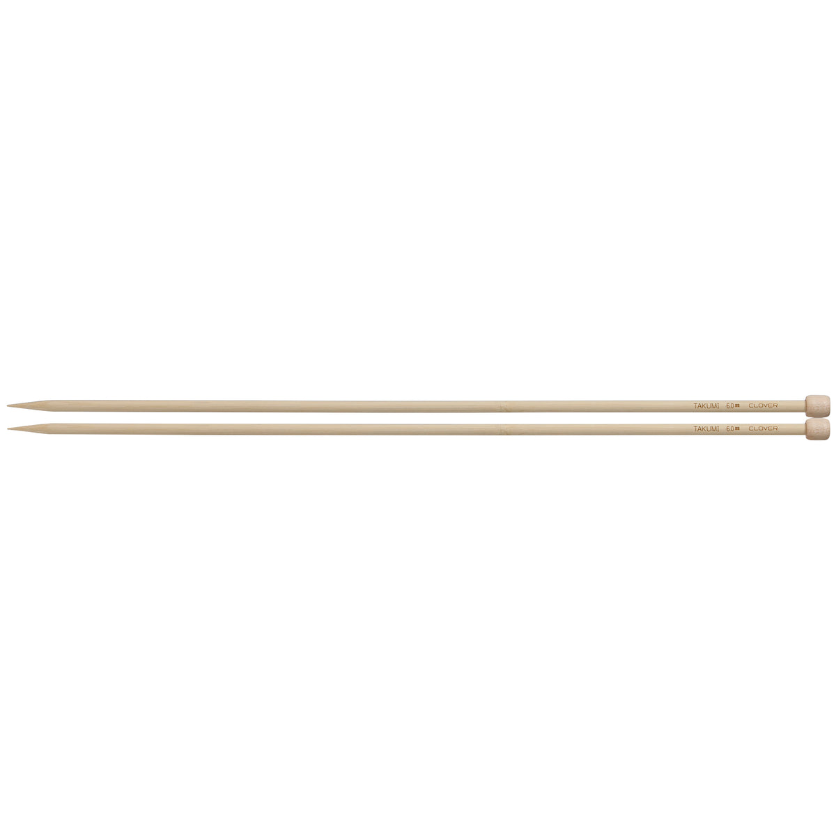 Pair of Clover Takumi bamboo single point knitting needles, 6.0mm