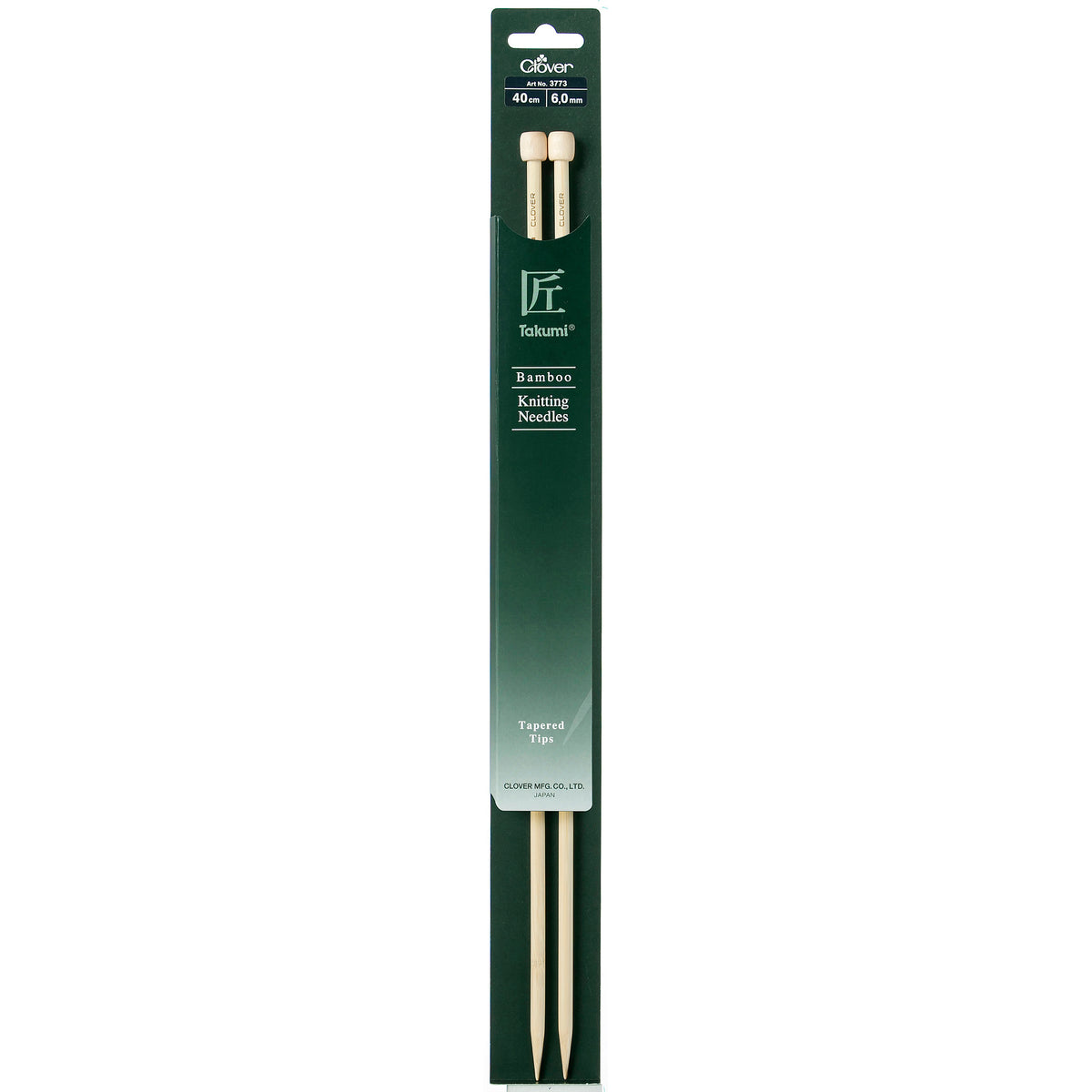 Pair of Clover Takumi bamboo single point knitting needles, 6.0mm