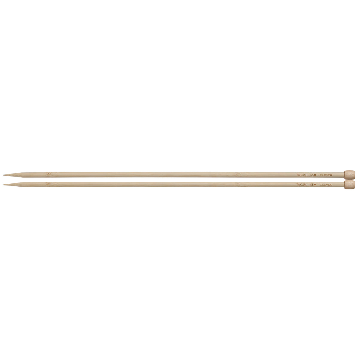 Pair of Clover Takumi bamboo single point knitting needles, 6.5mm
