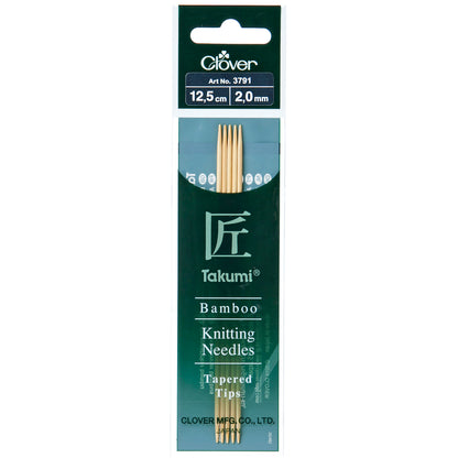 Set of five Clover Takumi bamboo double pointed knitting needles, 2.0mm