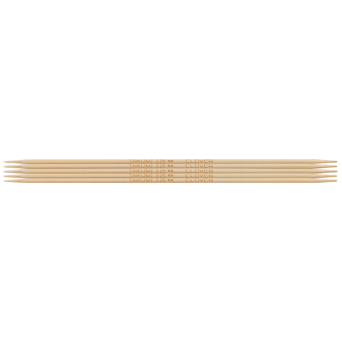 Set of five Clover Takumi bamboo double pointed knitting needles, 2.25mm