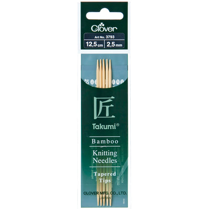 Set of five Clover Takumi bamboo double pointed knitting needles, 2.5mm