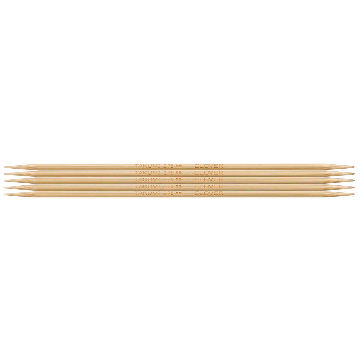Set of five Clover Takumi bamboo double pointed knitting needles, 2.75mm