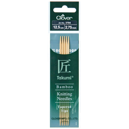 Set of five Clover Takumi bamboo double pointed knitting needles, 2.75mm